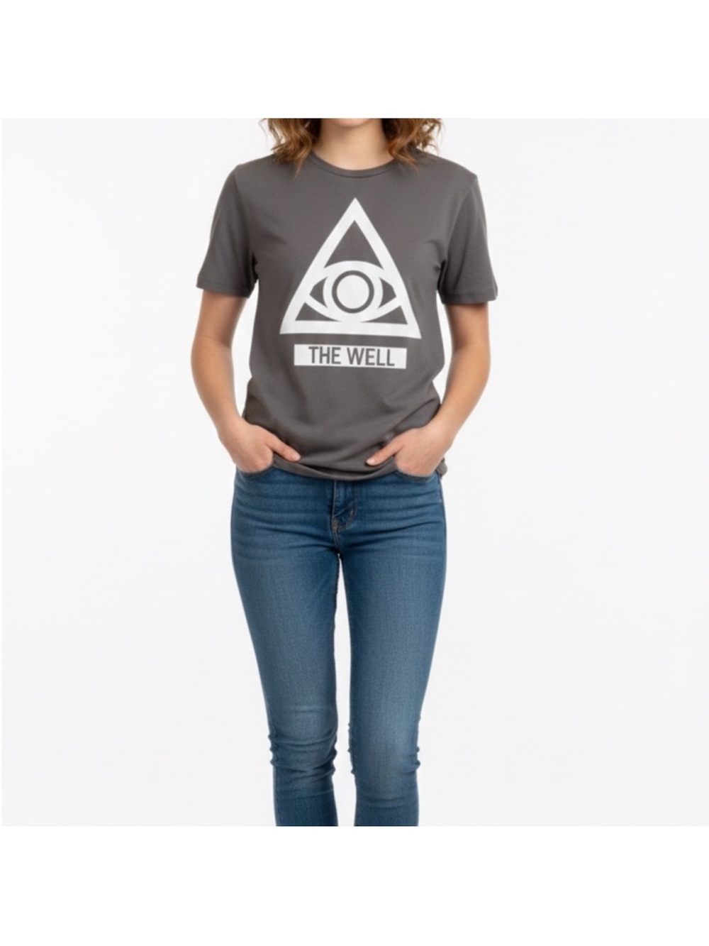 Gray Graphic Tee with "THE WELL" Logo